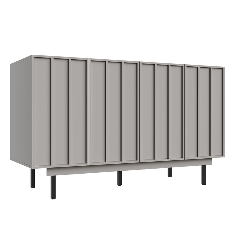Buffet Gris Moderne sans Poignée avec 4 Portes, Rangement Ajustable et Dispositif Anti-Basculement CORCIX