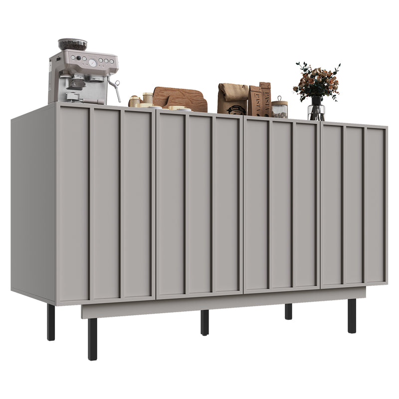 Buffet Gris Moderne sans Poignée avec 4 Portes, Rangement Ajustable et Dispositif Anti-Basculement CORCIX