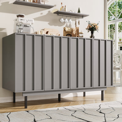 Buffet Gris Moderne sans Poignée avec 4 Portes, Rangement Ajustable et Dispositif Anti-Basculement CORCIX