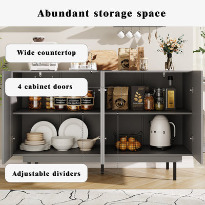 Buffet Gris Moderne sans Poignée avec 4 Portes, Rangement Ajustable et Dispositif Anti-Basculement CORCIX
