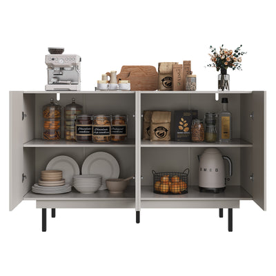 Buffet Gris Moderne sans Poignée avec 4 Portes, Rangement Ajustable et Dispositif Anti-Basculement CORCIX