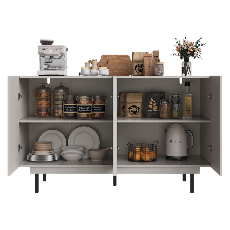 Buffet Gris Moderne sans Poignée avec 4 Portes, Rangement Ajustable et Dispositif Anti-Basculement CORCIX