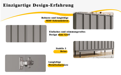 Buffet Gris Moderne sans Poignée avec 4 Portes, Rangement Ajustable et Dispositif Anti-Basculement CORCIX