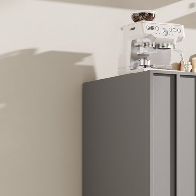 Buffet Gris Moderne sans Poignée avec 4 Portes, Rangement Ajustable et Dispositif Anti-Basculement CORCIX