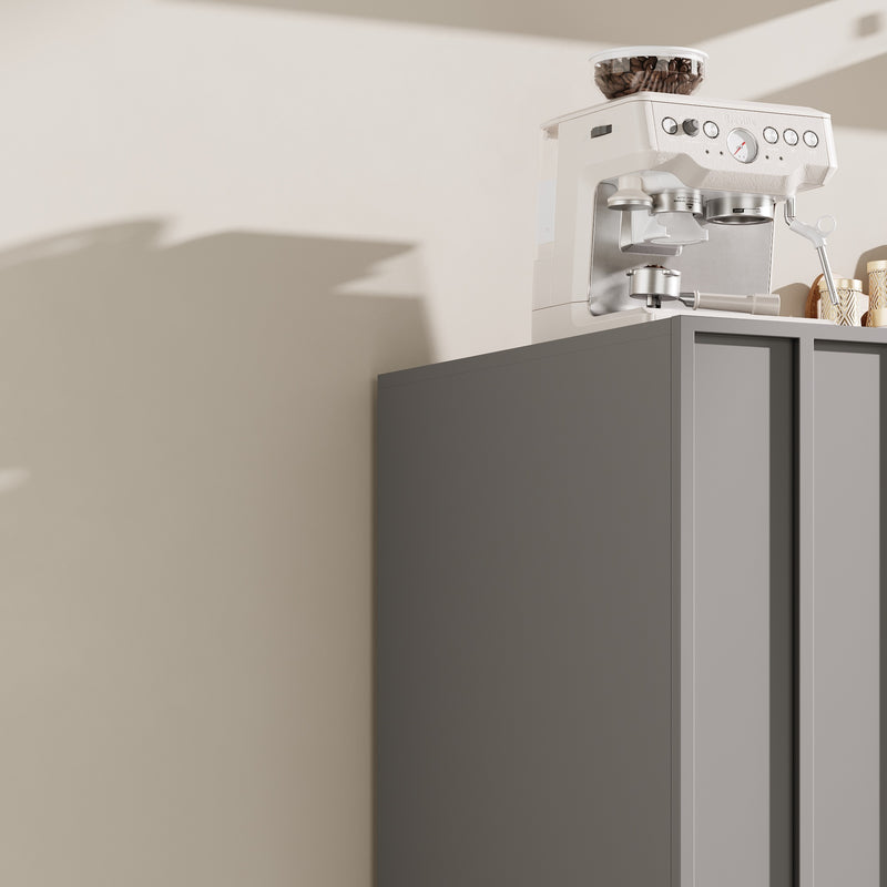 Buffet Gris Moderne sans Poignée avec 4 Portes, Rangement Ajustable et Dispositif Anti-Basculement CORCIX