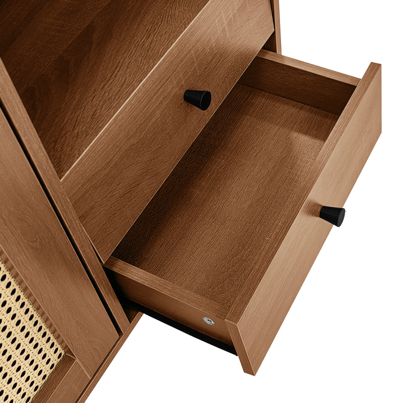 Buffet Style Rustique Naturel avec Portes en Rotin et Rangement Flexible CROLZOI
