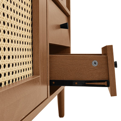 Buffet Style Rustique Naturel avec Portes en Rotin et Rangement Flexible CROLZOI