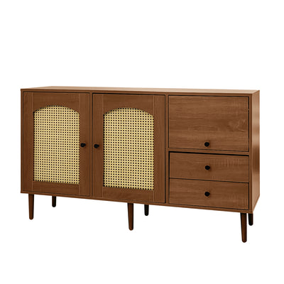 Buffet Style Rustique Naturel avec Portes en Rotin et Rangement Flexible CROLZOI