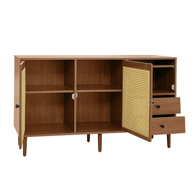 Buffet Style Rustique Naturel avec Portes en Rotin et Rangement Flexible CROLZOI