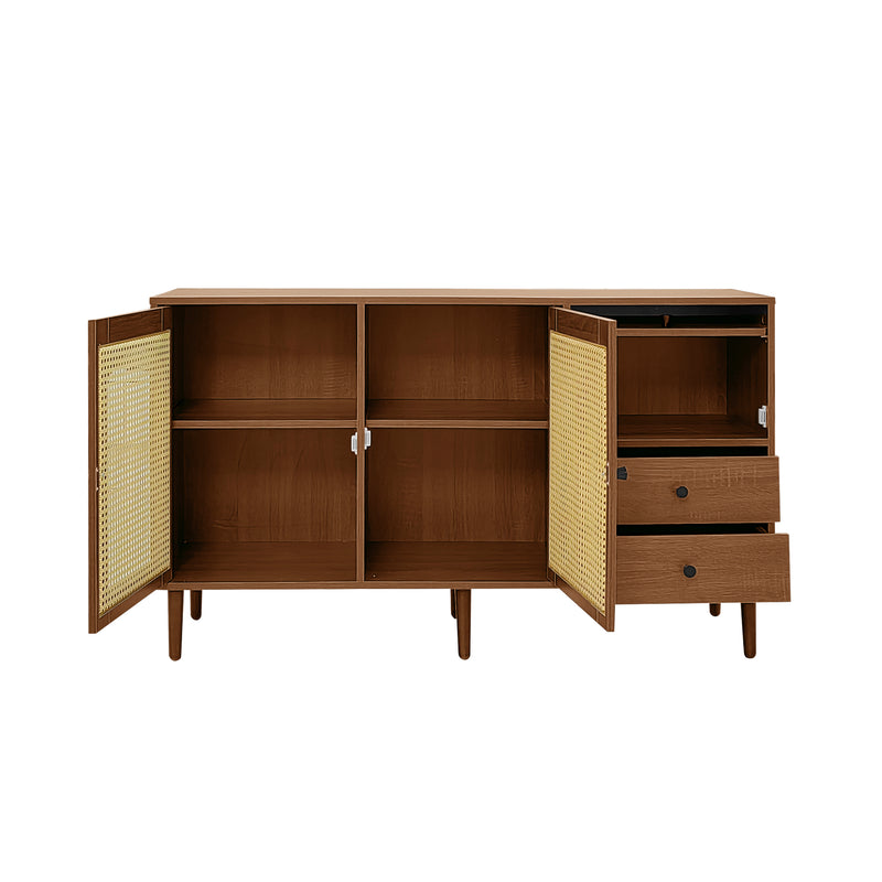 Buffet Style Rustique Naturel avec Portes en Rotin et Rangement Flexible CROLZOI