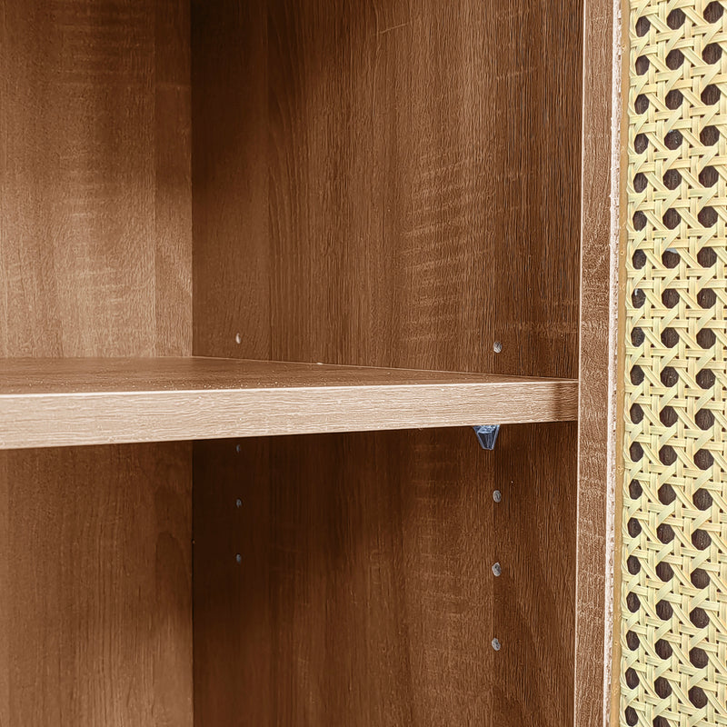 Buffet Style Rustique Naturel avec Portes en Rotin et Rangement Flexible CROLZOI