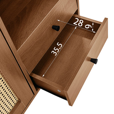 Buffet Style Rustique Naturel avec Portes en Rotin et Rangement Flexible CROLZOI