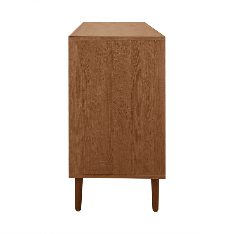 Buffet Style Rustique Naturel avec Portes en Rotin et Rangement Flexible CROLZOI