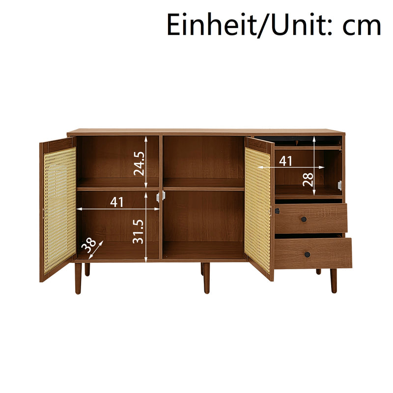 Buffet Style Rustique Naturel avec Portes en Rotin et Rangement Flexible CROLZOI