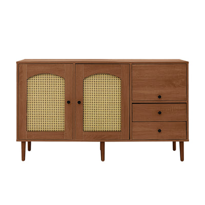 Buffet Style Rustique Naturel avec Portes en Rotin et Rangement Flexible CROLZOI