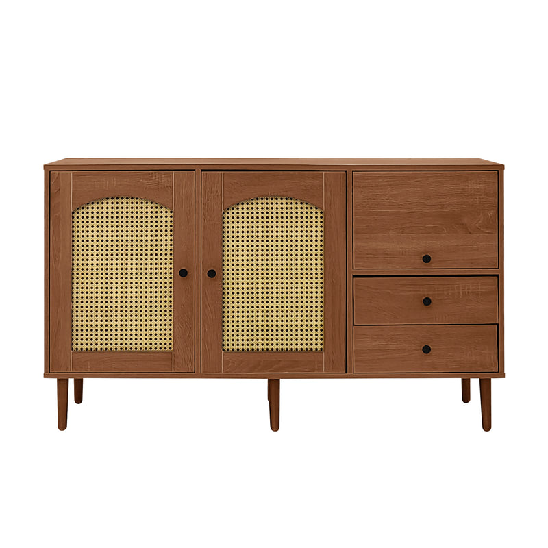 Buffet Style Rustique Naturel avec Portes en Rotin et Rangement Flexible CROLZOI