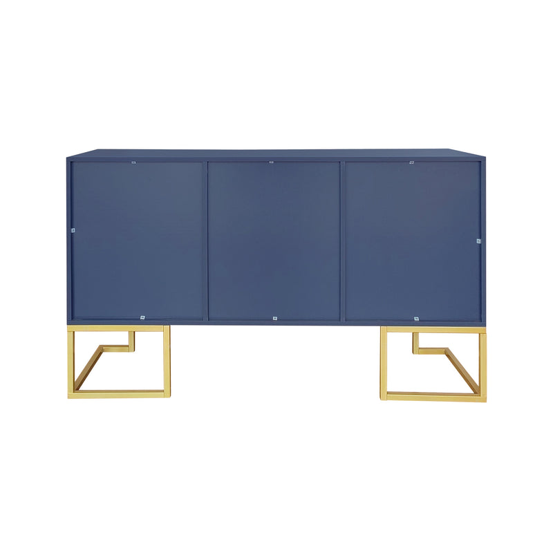 Buffet Sideboard Moderne Bleu Marine avec Texture U-forme, Pieds Dorés et Étagères Réglables (138x40x80.5cm) CRUUGREN BLUE