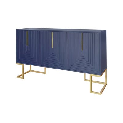 Buffet Sideboard Moderne Bleu Marine avec Texture U-forme, Pieds Dorés et Étagères Réglables (138x40x80.5cm) CRUUGREN BLUE