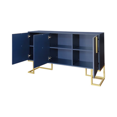 Buffet Sideboard Moderne Bleu Marine avec Texture U-forme, Pieds Dorés et Étagères Réglables (138x40x80.5cm) CRUUGREN BLUE