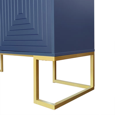 Buffet Sideboard Moderne Bleu Marine avec Texture U-forme, Pieds Dorés et Étagères Réglables (138x40x80.5cm) CRUUGREN BLUE