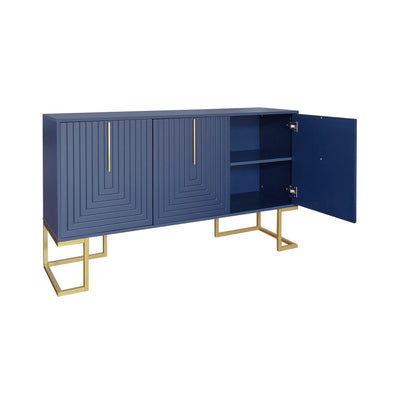 Buffet Sideboard Moderne Bleu Marine avec Texture U-forme, Pieds Dorés et Étagères Réglables (138x40x80.5cm) CRUUGREN BLUE