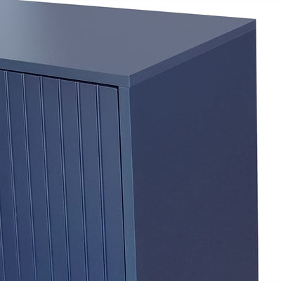 Buffet Sideboard Moderne Bleu Marine avec Texture U-forme, Pieds Dorés et Étagères Réglables (138x40x80.5cm) CRUUGREN BLUE