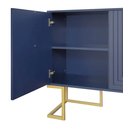 Buffet Sideboard Moderne Bleu Marine avec Texture U-forme, Pieds Dorés et Étagères Réglables (138x40x80.5cm) CRUUGREN BLUE
