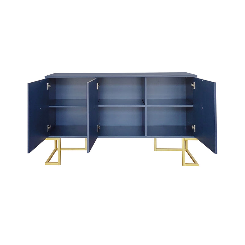 Buffet Sideboard Moderne Bleu Marine avec Texture U-forme, Pieds Dorés et Étagères Réglables (138x40x80.5cm) CRUUGREN BLUE