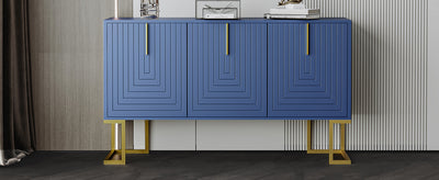 Buffet Sideboard Moderne Bleu Marine avec Texture U-forme, Pieds Dorés et Étagères Réglables (138x40x80.5cm) CRUUGREN BLUE