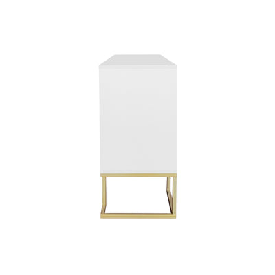 Buffet Sideboard Moderne Blanc avec Texture U-forme, Pieds Dorés et Étagères Réglables (138x40x80.5cm) CRUUGREN WHITE