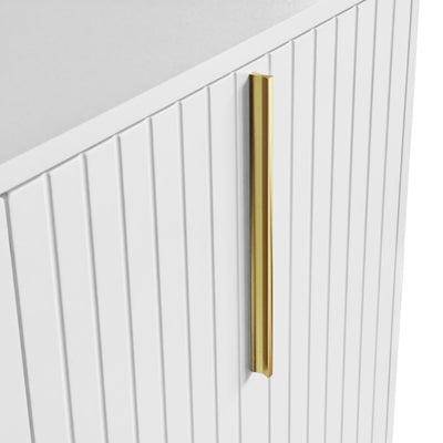 Buffet Sideboard Moderne Blanc avec Texture U-forme, Pieds Dorés et Étagères Réglables (138x40x80.5cm) CRUUGREN WHITE
