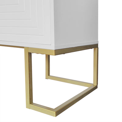 Buffet Sideboard Moderne Blanc avec Texture U-forme, Pieds Dorés et Étagères Réglables (138x40x80.5cm) CRUUGREN WHITE