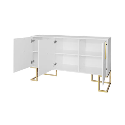 Buffet Sideboard Moderne Blanc avec Texture U-forme, Pieds Dorés et Étagères Réglables (138x40x80.5cm) CRUUGREN WHITE