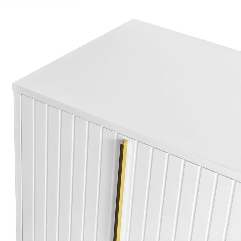 Buffet Sideboard Moderne Blanc avec Texture U-forme, Pieds Dorés et Étagères Réglables (138x40x80.5cm) CRUUGREN WHITE