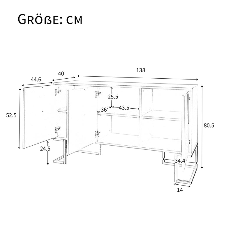 Buffet Sideboard Moderne Blanc avec Texture U-forme, Pieds Dorés et Étagères Réglables (138x40x80.5cm) CRUUGREN WHITE
