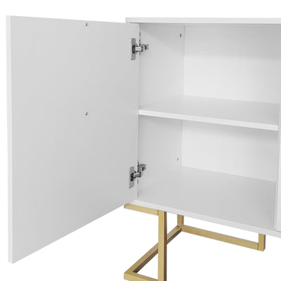 Buffet Sideboard Moderne Blanc avec Texture U-forme, Pieds Dorés et Étagères Réglables (138x40x80.5cm) CRUUGREN WHITE