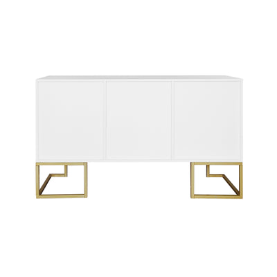 Buffet Sideboard Moderne Blanc avec Texture U-forme, Pieds Dorés et Étagères Réglables (138x40x80.5cm) CRUUGREN WHITE