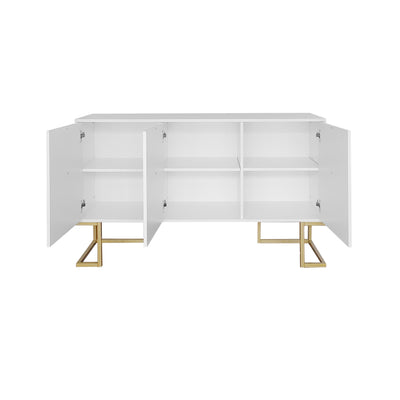 Buffet Sideboard Moderne Blanc avec Texture U-forme, Pieds Dorés et Étagères Réglables (138x40x80.5cm) CRUUGREN WHITE