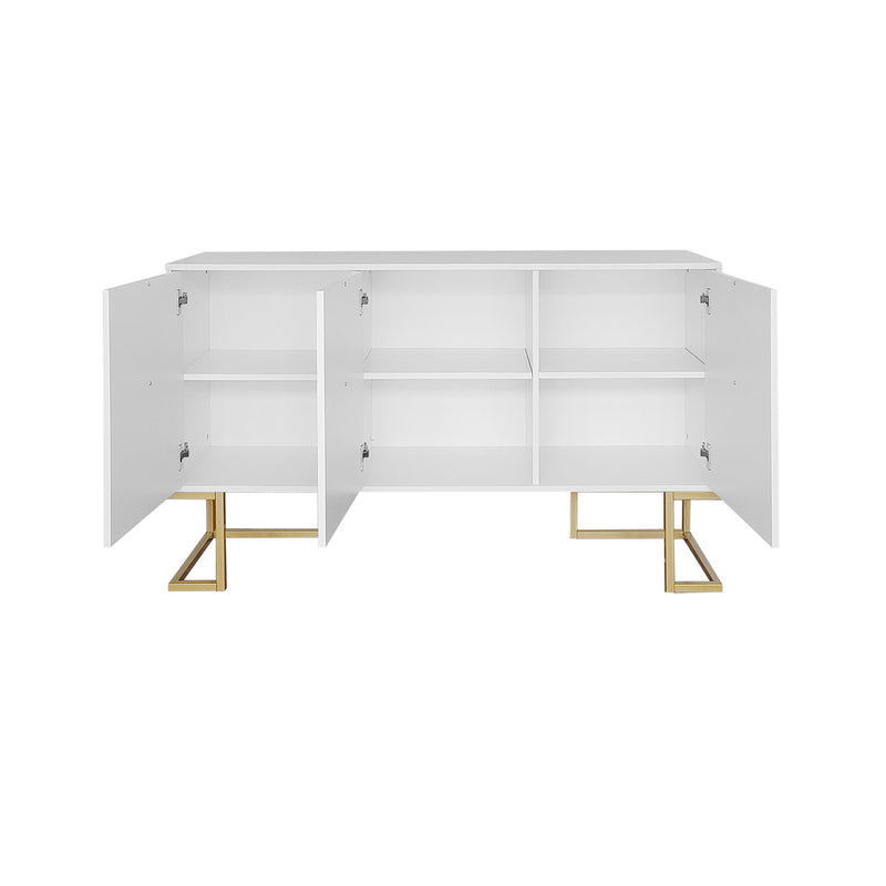 Buffet Sideboard Moderne Blanc avec Texture U-forme, Pieds Dorés et Étagères Réglables (138x40x80.5cm) CRUUGREN WHITE