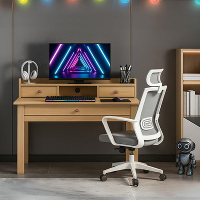 Classic wooden desk with drawers and storage DEVAKI LIGHT WOOD