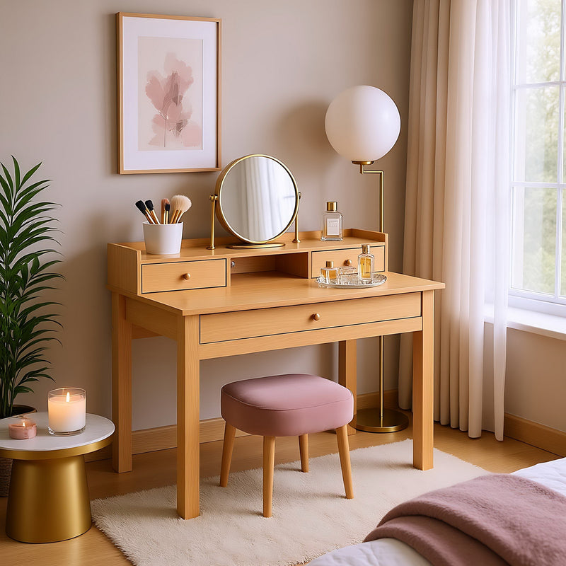 Classic wooden desk with drawers and storage DEVAKI LIGHT WOOD