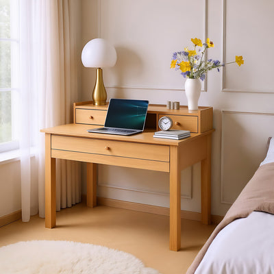 Classic wooden desk with drawers and storage DEVAKI LIGHT WOOD