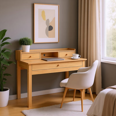 Classic wooden desk with drawers and storage DEVAKI LIGHT WOOD