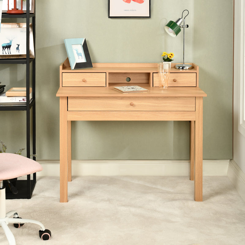 Classic wooden desk with drawers and storage DEVAKI LIGHT WOOD