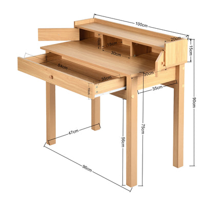 Classic wooden desk with drawers and storage DEVAKI LIGHT WOOD
