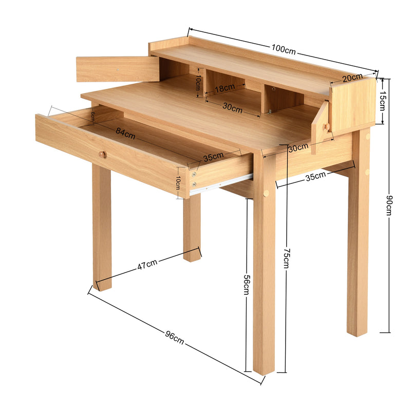 Classic wooden desk with drawers and storage DEVAKI LIGHT WOOD