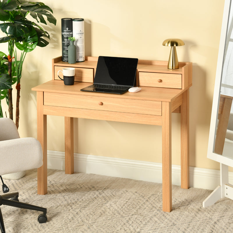 Classic wooden desk with drawers and storage DEVAKI LIGHT WOOD