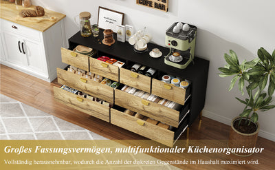 Buffet Contemporain Noir & Naturel avec 8 Tiroirs Intégrés et Poignées Dorées (150x40x78cm) DAZIDS