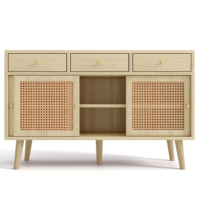 Commode Buffet Moderne en Chêne avec 3 Tiroirs et 3 Portes Coulissantes DENNOR