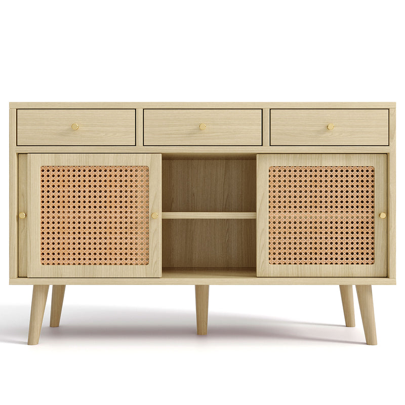 Commode Buffet Moderne en Chêne avec 3 Tiroirs et 3 Portes Coulissantes DENNOR